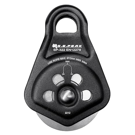 30kN Upgraded Rescue Single Pulley Sheave with Swing Plate,CE High Strength Pulley for Backyard Zipline, Climbing, Rock Rescue Lifting, Hauling, Fit Rope up to 13 mm/Holds Up to 6750lbs,Black