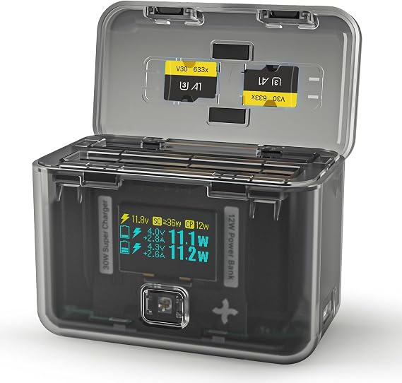 SYMIK Insta 360 X3 Battery Charger for Insta360 X3 Accessory, 30W OLED Screen Intelligent Two Way Charging Case for Insta360 X3 Battery, Fast Charger Compatible with X3 / ONE X2, No Internal Battery