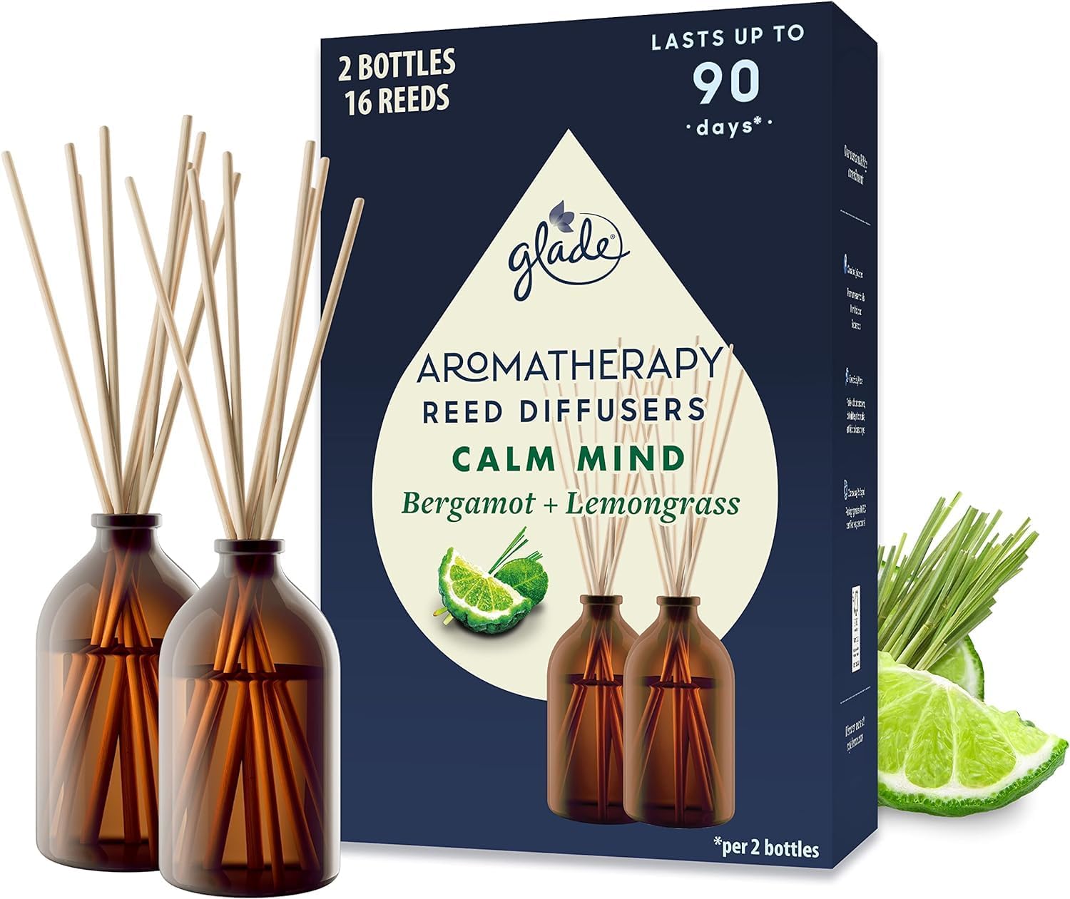 Glade Aromatherapy Reed Diffuser Gift Set, Home Decor Essential Oils Diffuser Soothing Fragrance, Calm Mind with Bergamot & Lemongrass, Pack of 2 2 x 80 ml