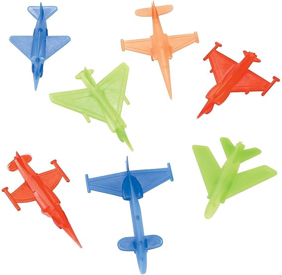 Fun Express Bulk Mini Plastic Jet Airplane Toy Assortment - Bulk Set of 144 - Airplane Party Favors and Handouts