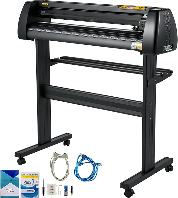 VEVOR 720 mm Vinyl Cutting Plotter 28 Inch Plotter Machine 3 Blades Vinyl Cutter Plotter Foil Printer Professional Plotter Cutting with Signmaster Software with Stand for Signs Paper Feed
