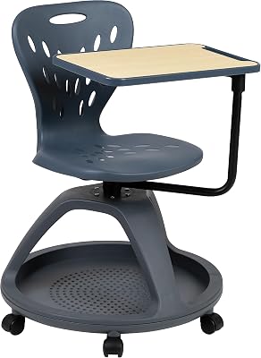 Flash Furniture Laikyn Dark Gray Mobile Desk Chair with 360 Degree Tablet Rotation and Under Seat Storage Cubby