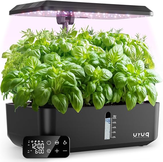 URUQ 12 Pods Hydroponic Growing System LED Grow Light Remote Control Black