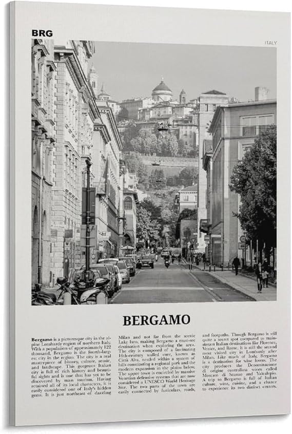 Bergamo Print Black And White, Bergamo Wall Art, Bergamo Poster, Bergamo Photo, Bergamo Wall Decor, Canvas Art Poster And Wall Art Picture Print Modern Family Bedroom Decor Posters 12x18inch(30x45cm)