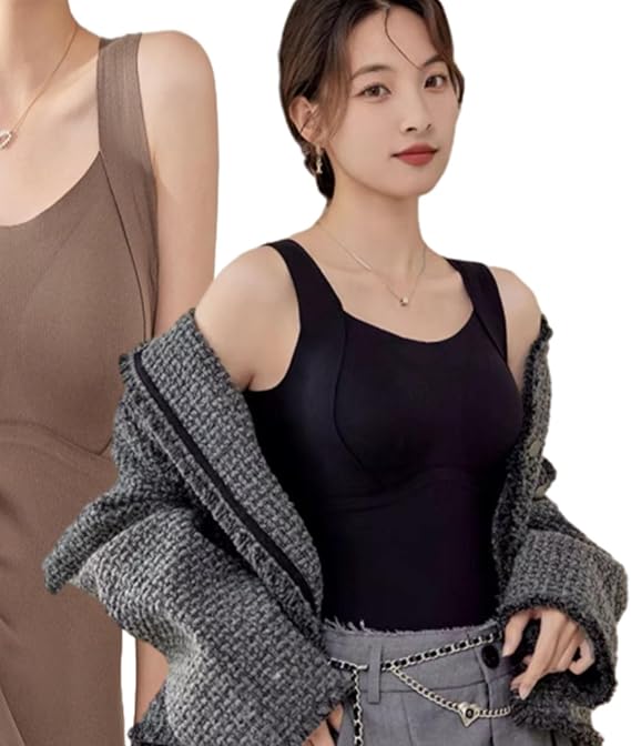 Thickened Warm Tank Top with Shelf Bra, 2 in 1 Warming Tank Top with Built-in Bra