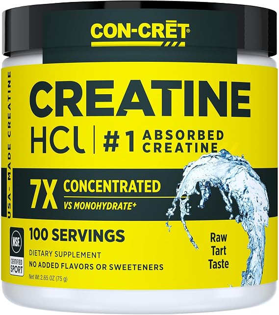 CON-CRET Creatine HCl Powder for Women and Men, Unflavored, 100 Servings