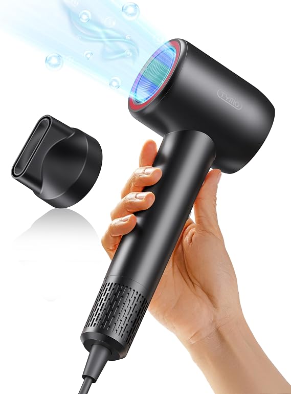 TYMO Ionic Hair Dryer for Women, High Speed Travel Blow Dryer for 5X Faster Drying & 0 Damage, Professional Portable Quiet Hairdryer with 400M Negative Ions, 4 Temps& 2 Speeds, 110,000 RPM, Grey