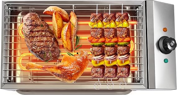 Electric Grill, 1800W Stainless Steel Indoor Grill Adjustable Temperature BBQ Grills Commercial Portable Smokeless Barbecue Cooking Grills with Removable Griddle for Restaurant Camping Picnic
