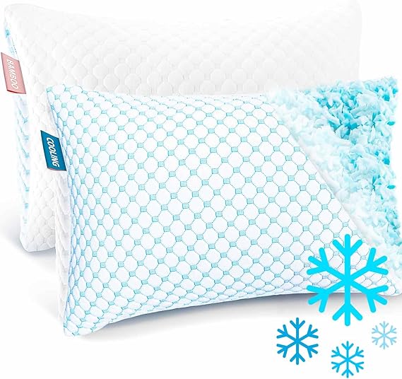 Nestl Cooling Pillow for Sleeping 2 Pack, Luxury Shredded Memory Foam Pillows Queen Size Set of 2, Adjustable Cold Gel Pillows for Hot Sleepers Supportive Cool Pillow for Side Back Stomach Sleepers