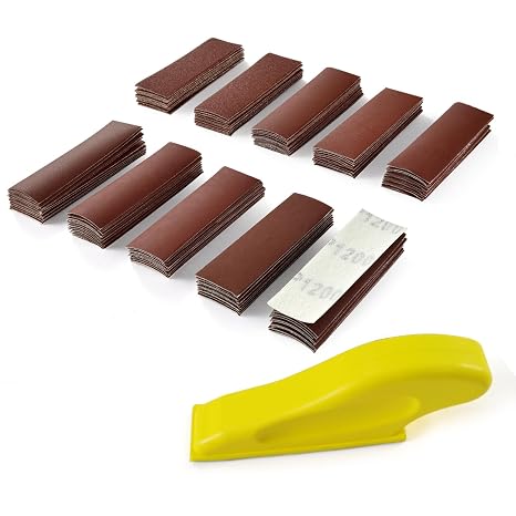 MAXMAN Micro Sander Paper Kit, 100Pcs Sandpaper Assortment, for Wood Crafts | 3.5" x 1" Hand Sanding Block, Finger Zip Sander, Assorted Sandpaper of 80 to 2000 Grit, for Wood Furniture, Metal Sanding