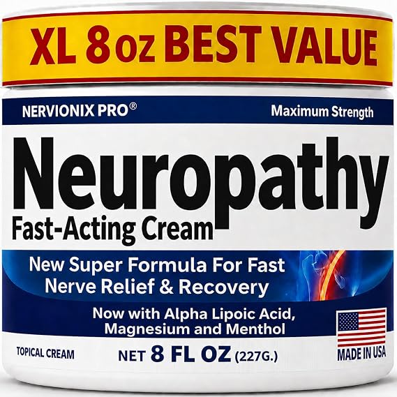 Neuropathy Nerve Relief Cream Extra Large 8 oz Maximum Strength for Feet Hands Legs Toes Back Natural Ingredients Arnica Aloe Vera MSM Vitamins