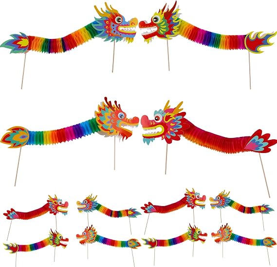 12 Pcs Chinese Paper Dragon Decorations 3D DIY Chinese New Year Party Decorations