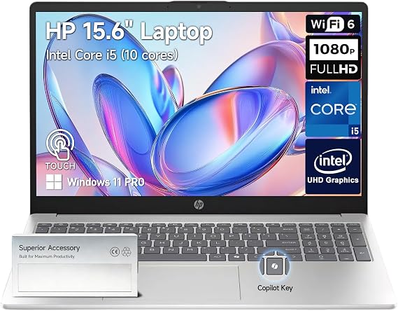 HP 2026 15 Inch Touchscreen Laptop Computer, 15.6 FHD IPS Touch Screen Students&Business Laptop, 13th Gen Intel Core i5 (Beat i7-1255U),16GB RAM 1TB SSD Windows 11 Pro,Copilot Key,10-Key Number Pad