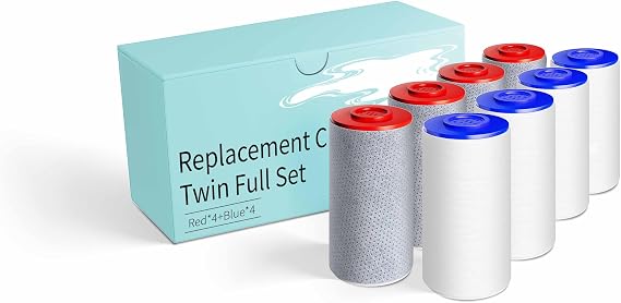 Replacement Filters for Weddell Duo Shower System - High-Performance Removal of Chlorine, PFAS, Contaminants | Promotes Skin & Hair Wellness (4Blue+4Red)