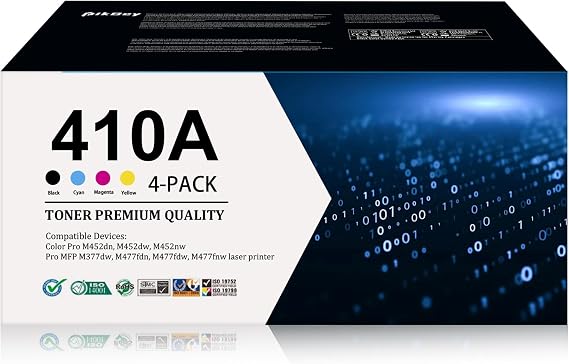410A Toner Cartridges set (1Black/1Cyan/1Magenta/1Yellow) Replacement for HP 410A Toner Cartridges 4 Pack for Color Pro MFP M477fdw MFP M477fnw MFP M477fdn Color Pro M452dn M452nw M452dw Printer