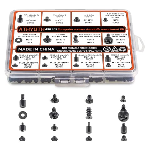 450-Piece Computer Screw Kit for PC Building and Repairing - Includes M.2 SSD Mounting Screws, Motherboard Standoff Screw, PC Case, SSD, HDD & Fan Screws | All-in-One Repair Kit