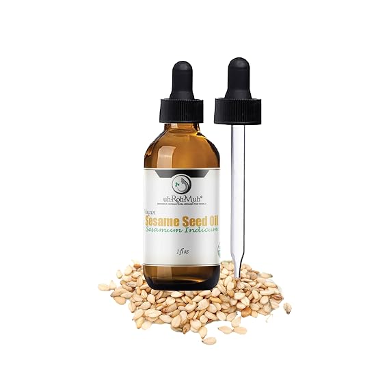 Organic Sesame Seed Oil USDA Certified Cold Pressed Sesamum Indicum | Pure Natural Carrier Oil for Cooking, Skin & Hair Care, Massage, Cosmetics & Nutritional Formulations 1 Fl Oz