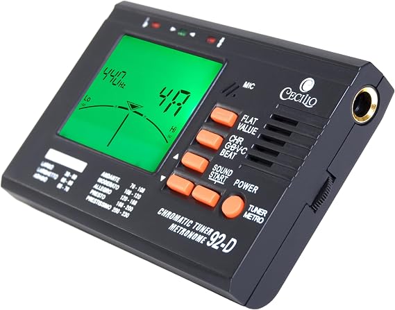 Cecilio Digital Metronome Tuner 2 in 1, Chromatic Tuner with Metronome for Guitar, Bass, Violin, Ukulele, High Visibility LCD, Precision Calibration