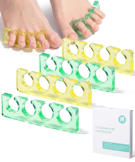 Dr. JK- Toe Separators for Pedicure, 2 Pairs, Yellow & Green, Toe Separators for Women Pedicure