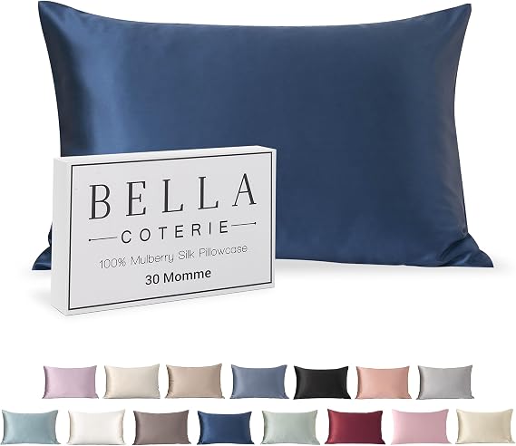 Bella Coterie Luxury Silk Pillowcase for Hair and Skin | 30 Momme | 100% Pure 6A Mulberry Silk | Super Soft | Perfectly Plush [Standard, Midnight Navy]