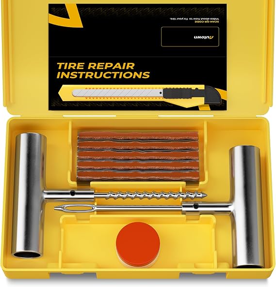 AUTOWN Flat Tire Repair Kit 15pcs, Heavy Duty Tire Plug Kit to Fix Puncture