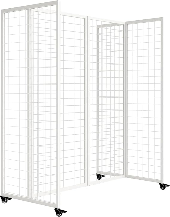 Grid Wall Panels with Wheels, 4 x 5.5Ft Gridwall Panel Display Stand, Sturdy Art Display Panels, Grid Display Stand, White