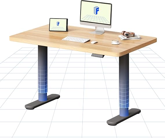 FLEXISPOT Electric Standing Desk One Piece Desktop CylineX Height Adjustable Sit Stand Up with Memory Smart Panel, 100x60 Silver Frame and Maple Top