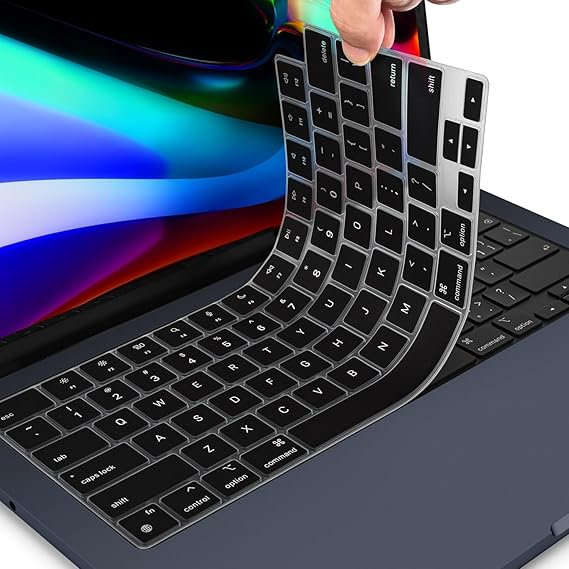 Keyboard Cover for 2026-2022 MacBook Air 15 & 13 inch M5 M4 M3 M2 Chip | Model A3448 A2941 A3114 A3241 A3449 A3240 A3113 A2681, Silicone Protector Skin, Anti Dust & Waterproof, US Layout, Black