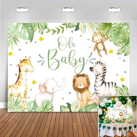 Mocsicka Jungle Safari Baby Shower Decorations Backdrop for Oh Baby Banner