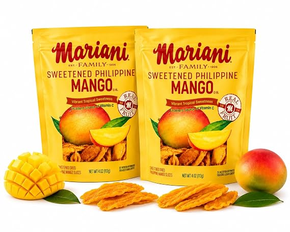 Mariani Sweetened Premium Mango, Soft & Tender Dried Mango, Vibrant Tropical Sweetness, Resealable 4 Oz Bags (Pack of 2)
