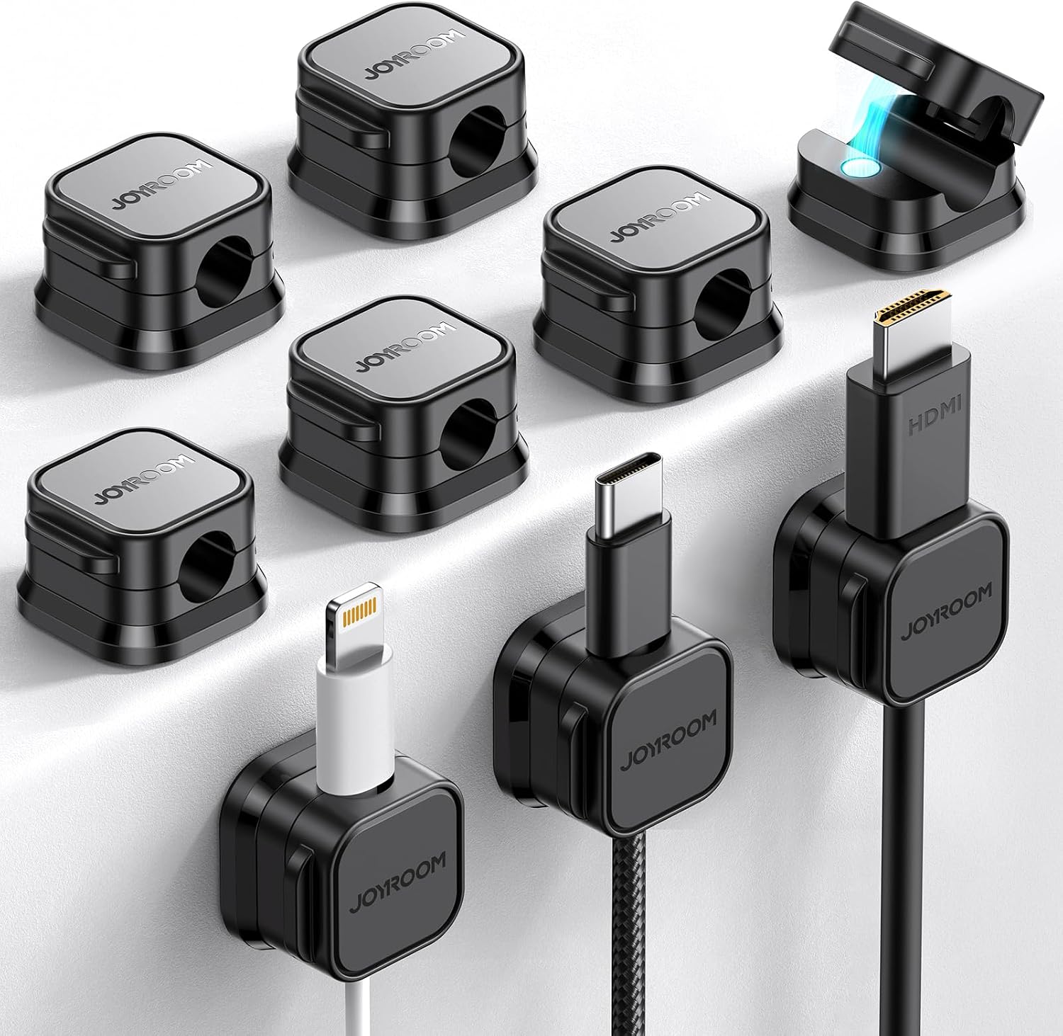 JOYROOM 6 Pack Magnetic Cable Clip [Cable Smooth Adjustable] Cord Holder, Under Table Cable Management, Adhesive Wire Holder Protective Organizer, Home Office Desk Phone Car Wall