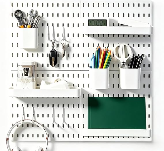 Pegboard Combination Kit, 4 Peg Board with 26 PCS Accessories White peg Boards for Walls Organizer Crafts Organization Ornaments Display