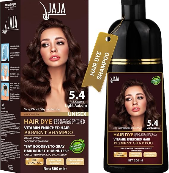 Jaja Saç Boyası Şampuanı Açık Kestane, Erkekler ve Kadınlar İçin, Bitkisel Saç Boyası Şampuanı, Gri Saç Kapatıcı, Sülfatsız ve Vitamin Zenginleştirilmiş Şampuan 300 ml