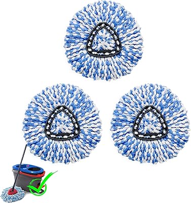3 Pcs Spin Mop Replacement Heads, 360 Easy Wring Spin Mop 100% Microfiber Refill, Easy Cleaning Spin Mop Heads, 2 Tank System Replace Head for Easy House Cleaning Floor Mopping, Blue&White
