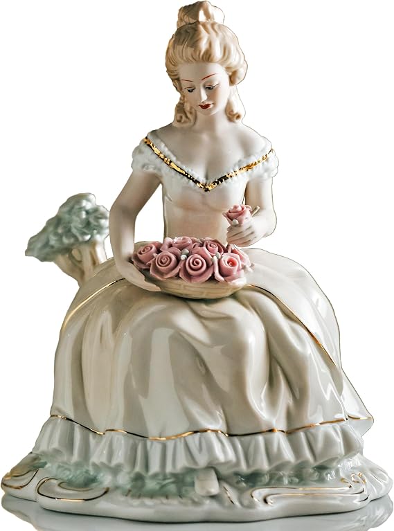 MTME Porcelain Figurine, Lady with Flowers, Memorabilia, Wedding Gifts, Statue Home Decor,(Thanks Darling)
