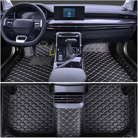 Leather Car Floor Mats for 350Z 2003-2007 Front & Rear Full Coverage Liner/Set (Black Beige)