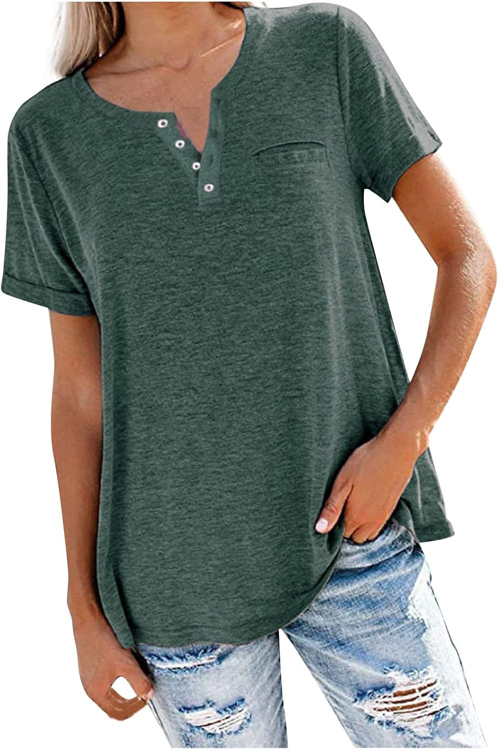 Business Tops for Women 2023 Trendy Summer Short Sleeve Notch v Neck t-Shirt Solid Loose Comfy Tee Shirt Blouse