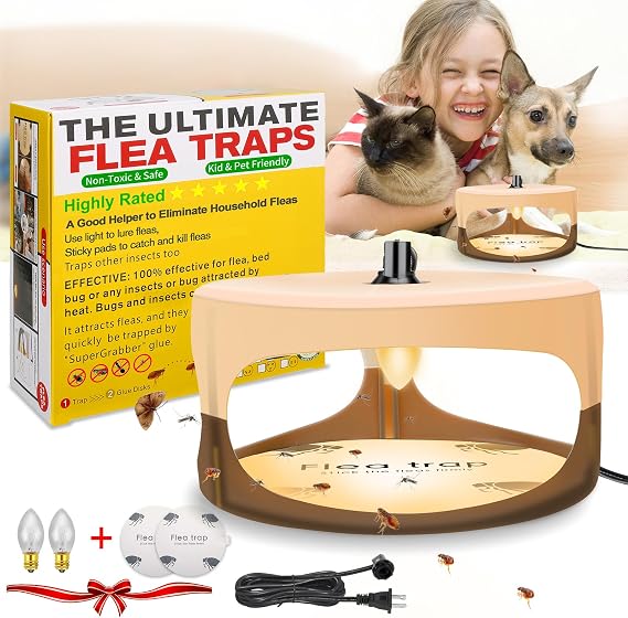 Flea Trap for Inside Your Home, New Bed Bug Trap with Light Refills | Electronic Fly Gnat Traps Indoor, Sticky Flea Bombs for Home Indoor with Sticky Pads (1 Pack)