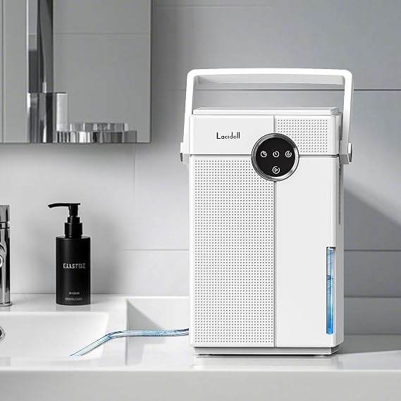 Lacidoll Small Dehumidifier with Drain Hose, Portable Dehumidifier for Bathroom, 118oz Dehumidifiers for Home 800 sq ft with 7 Colorful Light, Quiet Dehumidifiers for Bedroom RV Closet Basement,White