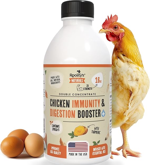 Roosty's Chicken Immunity & Digestion Booster, Omega-3 Vitamins, 16oz | Supports Digestion USA Made Boosts Immunity Omega-3 Rich Easy Water Mix