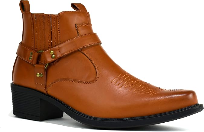 Men’s Cowboy – Black Leather Harness Ankle Boots for Men – Western Biker Motorcycle Riding Shoes – Stylish Horse Riding & Casual Footwear UK