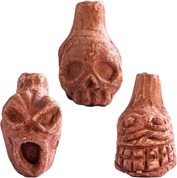 Aztec Death Whistle, Aztec Ceramic Ghost Whistle, Hyper Whistle, Loud Shrieking Sound, Used for Halloween Embellishment, Horror, Fun and Stress Relief, 1.52.82.4 inch (Three)