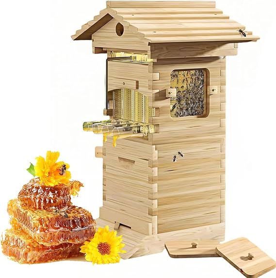 Complete Bee Box Observation Window, Bee Hive Starter Kit with Observation Window and Honey Spout, Beehive Starter Kit for Garden Pollinators