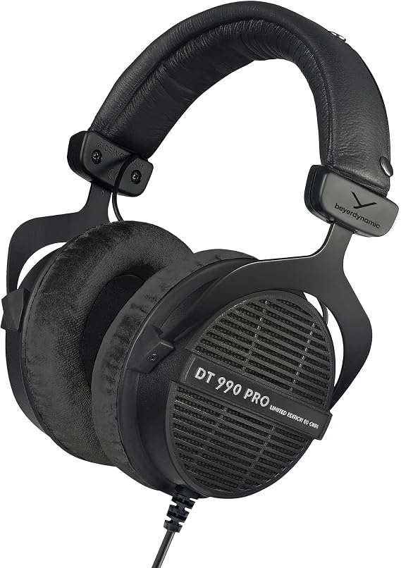beyerdynamic DT 990 PRO, 80 Ohm, Open Back, Over Ear, Wired Professional Studio Headphones, Gaming, Podcast, Audiophile, Mixing, 3m Straight Cable, Black with Limited Edition Black Velour Ear Pads | Open Back, Over Ear, Wired Professional Audiophile, Gaming, Podcast, Mixing, Limited Edition Black Velour Ear Pads