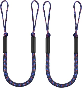 Boat Bungee Dock Lines with Loop and Foam Floats 4FT (Extends to 5.5FT) Elastic Mooring Ropes for Quick Temporary Docking for Pontoon, Jon Boat, and Small Vessels,2Pack (Black&Red&Blue)