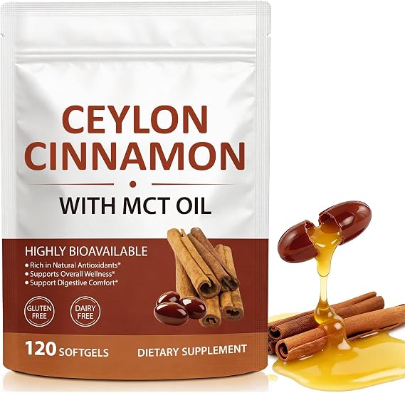 Ceylon Cinnamon SoftGels, Cinnamon Supplements with MCT Oil, Herbal Cinnamon Extract for Daily Wellness Support, Promote Digestive Comfort, Natural Energy Support, Non-GMO, Gluten Free- 120 Softgels