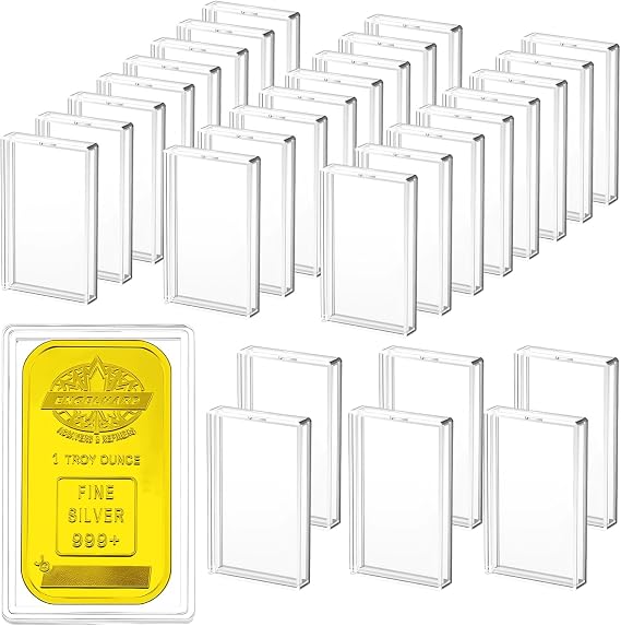 30 PCS Clear Silver Bar Storage Cases, Plastic Coin Holder Containers | Stackable Transparent Design, Smooth Edge Access, PVC Protective Case, For 1 oz Silver Bars, Coins And Bullion Collections