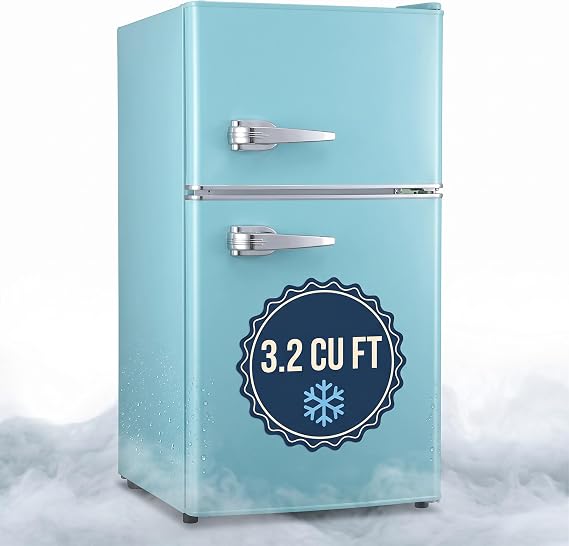Retro Mini Fridge with Freezer 3.2 Cu Ft 2-Door oceanblue