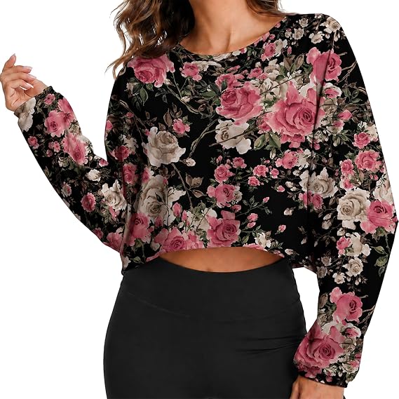 Women's Lightweight Cropped Sweatshirt, Loose Batwing Pullover Top