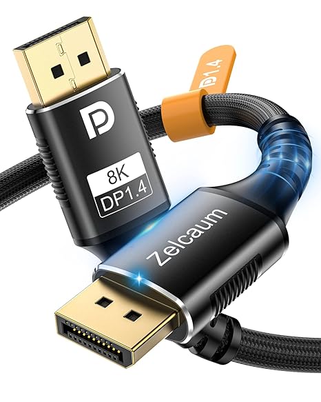 Displayport Cable 1.4, Display Port 1.4 Cable [8K 60Hz, 4K 2K @ 240Hz 180Hz 165Hz 144Hz 120Hz], Braided DP Cord 54Gbps DSC1.2 HBR3 HDR HDCP FreeSync G-Sync, Gaming Monitor PC TV Graphics 1.5FT